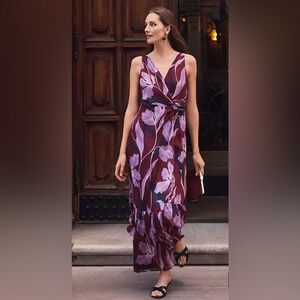 Ann Taylor Floral Twist Maxi Dress in Burgundy and Lavender